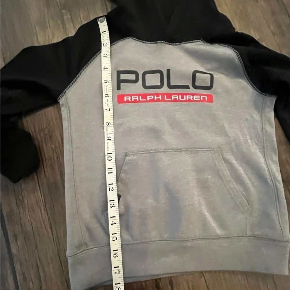 Ralph Lauren kids SZ small polyester hoodie. Black grey & red. Good condition